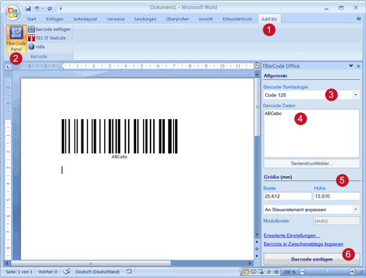 在 Microsoft Word 中使用 TBarCode Office 添加条码