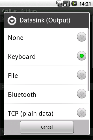 GetBlue Datasink Selection
