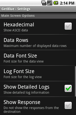 GetBlue Main Screen Options