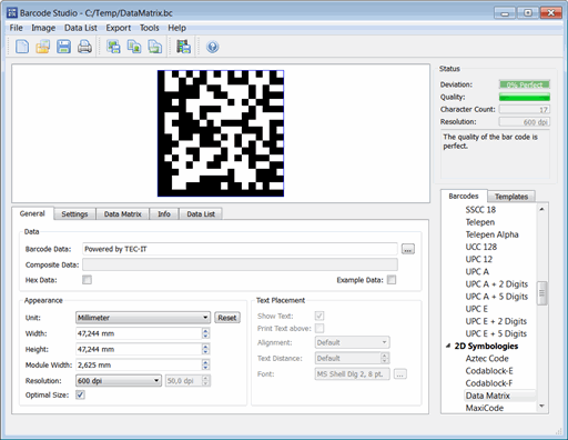 Screenshot vom Programm: Barcode Creator Software Barcode Studio