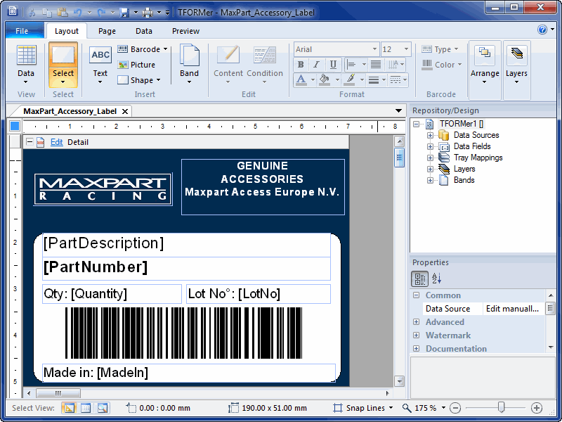 Click to view Barcode Label Printing Software TFORMer 8.0.0 screenshot