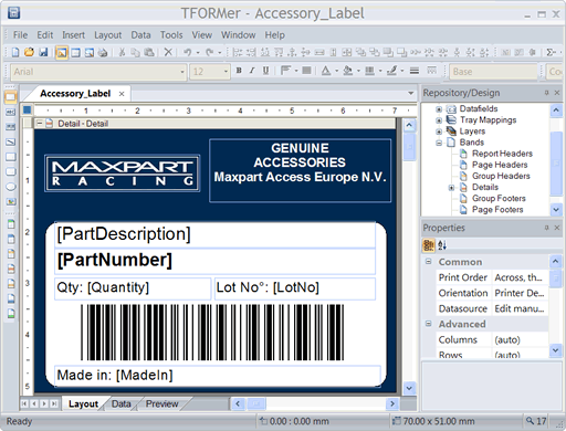 Screenshot vom Programm: Barcode Label Printing Software TFORMer