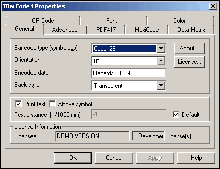 Screenshot vom Programm: TBarCode OCX (Barcode ActiveX Control)