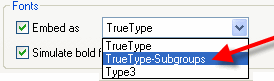 Selection of TrueType-Subgroups in Fonts category