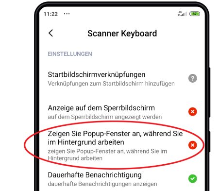 Scanner Keyboard - Xiaomi-Berechtigungen erteilen