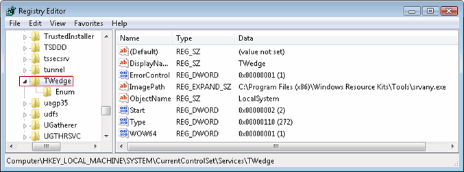 Registrierungseditor: TWedge Registrierungsschlüssel