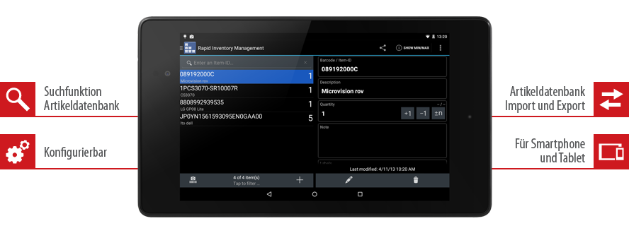Schnellinventur für Android Smartphone oder Tablet