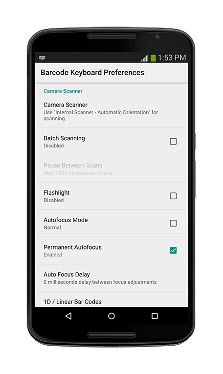 Barcode-Scanner Keyboard - Camera Settings