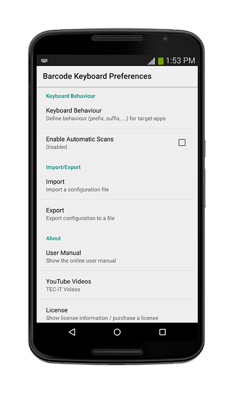 Barcode/NFC Scanner Keyboard - Common Settings