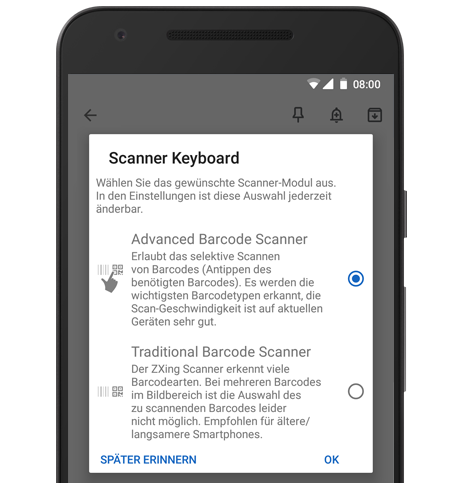 Scanner Keyboard - Scanner-Auswahl