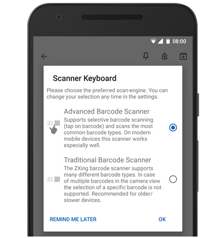 Scanner Keyboard - seleccionar escáner