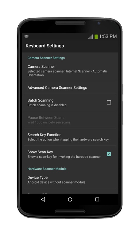 Ajustes de teclado Android BluePiano: Escáner de cámara