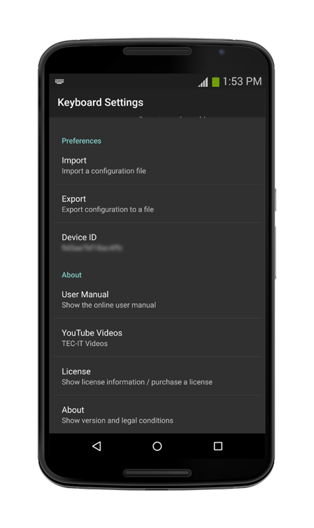 BluePiano Android Keyboard Settings: Bluetooth