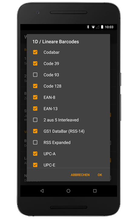 Wireless Barcodescanner - Barcodetypen