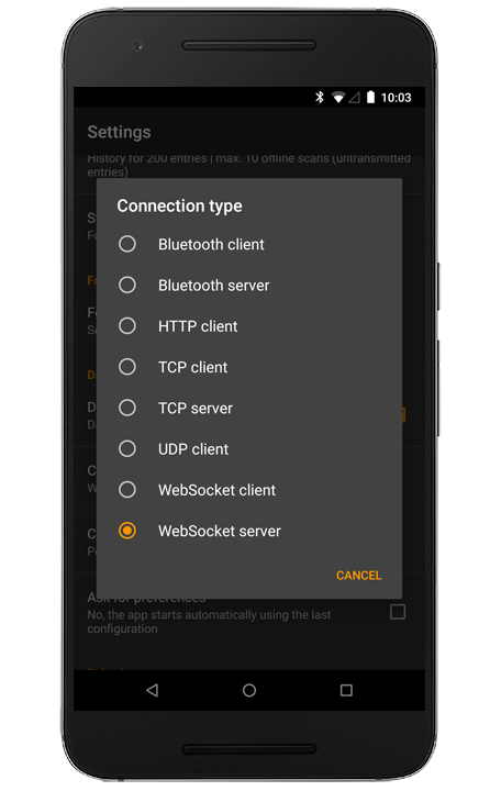 Wireless Barcode Scanner Preferences - Connection