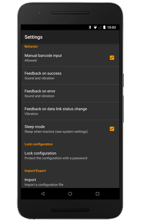 Wireless Barcode Scanner Preferences - Import/Export