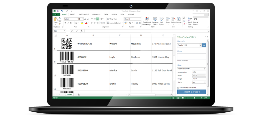 Code 128 barcode generator excel