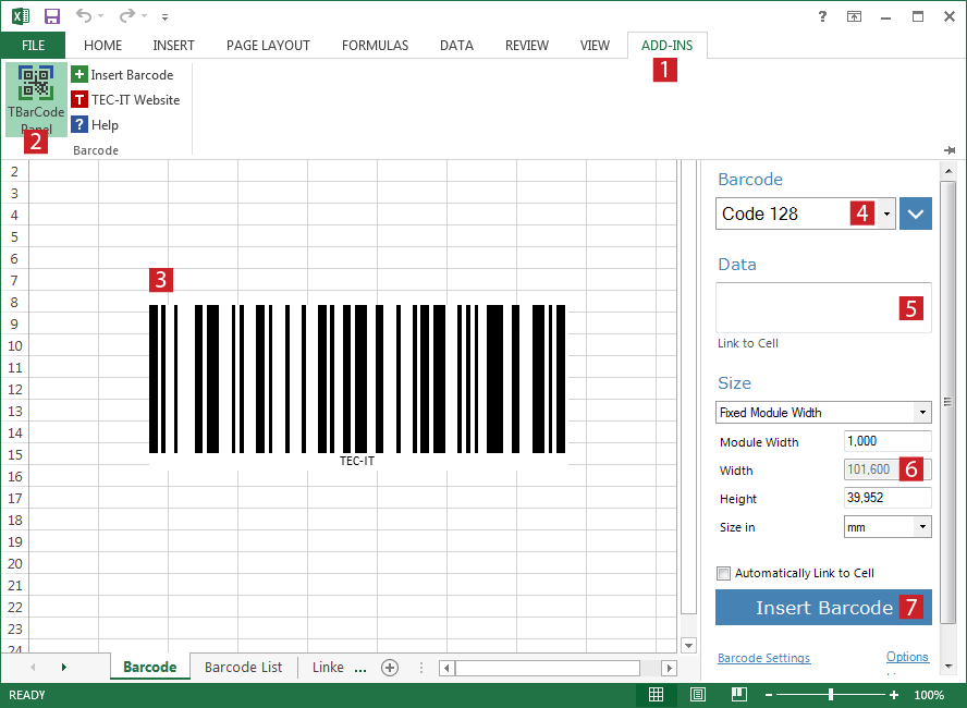 Barcode Excel Add-In TBarCode Office: Create Barcodes in Excel