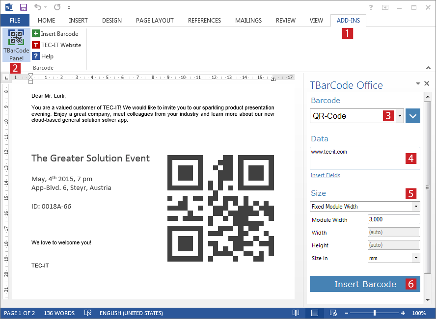 Insertar códigos de barras en Microsoft Word con TBarCode Office