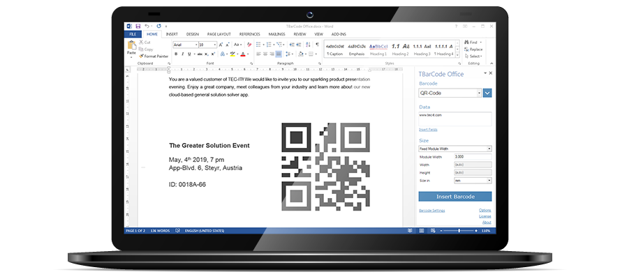 TBarCode Office - Complemento de código de barras para Microsoft Word