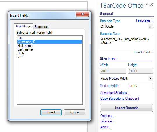 Barcodes in Word Mail Merge