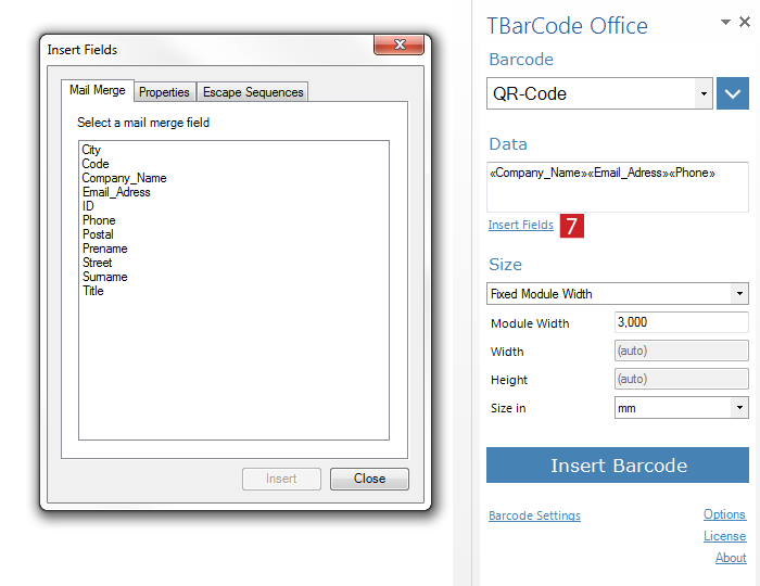 Barcodes in Word Mail Merge