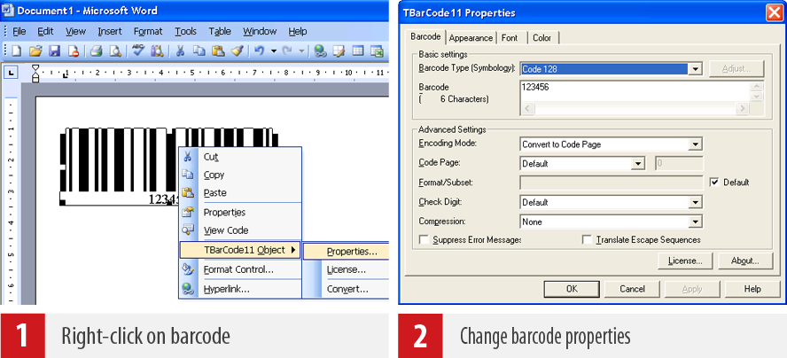 Cuadro de propiedades de TBarCode OCX