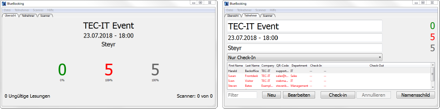 User interface of BlueBooking