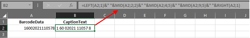 Excel formula for spacing
