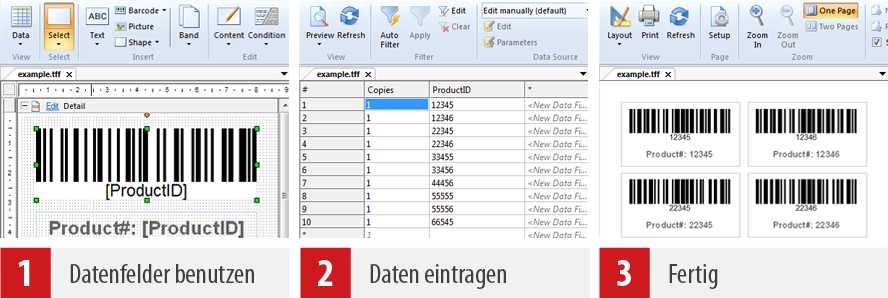 Prinzip: Labels und Etiketten mit Ihren Daten drucken!