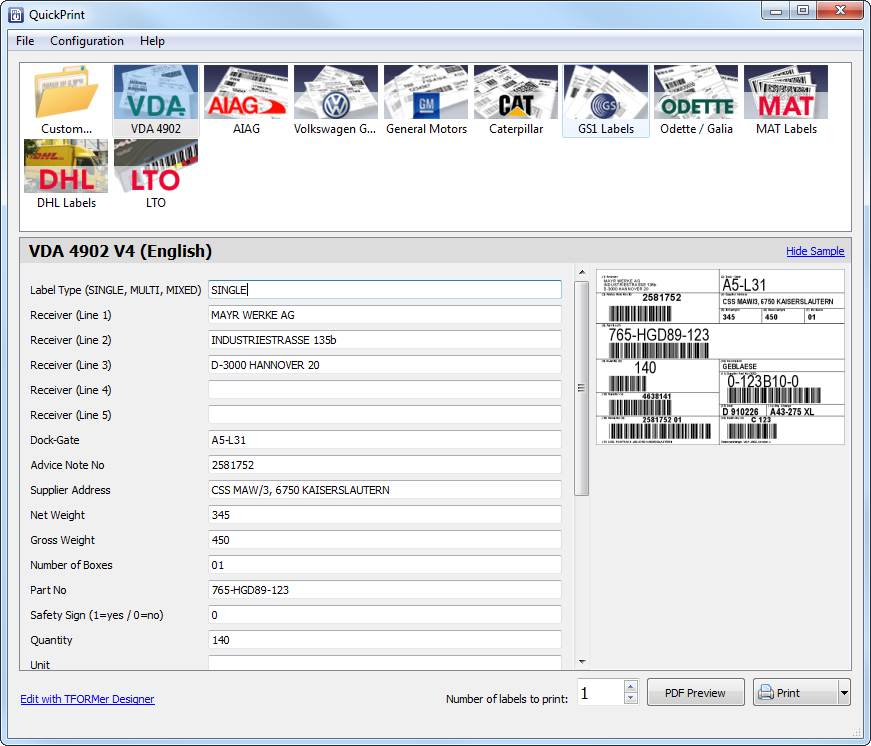 QuickPrint Label Printing Tool