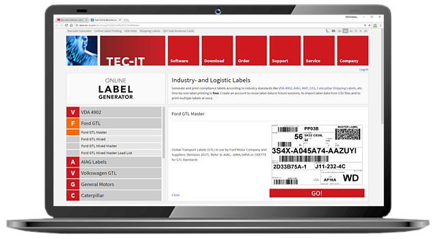 Notebook screen showing Online Label Generator user interface