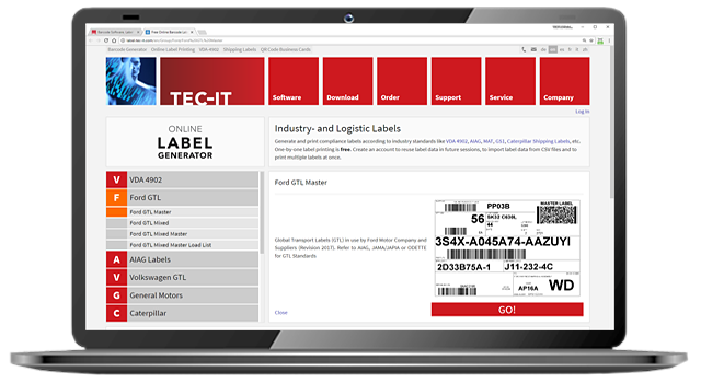 Online Label Generator auf einem Notebook