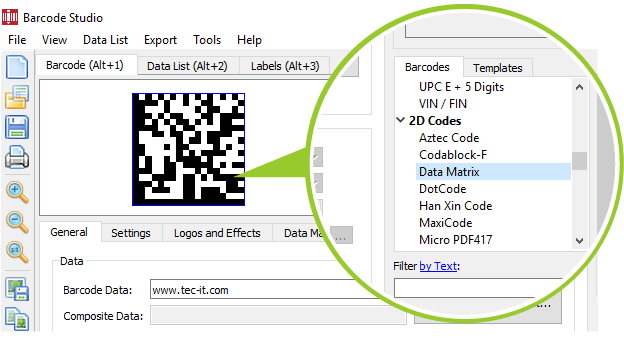 Erstellung eines DataMatrix Codes in Barcode Studio