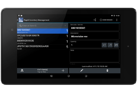 Schnellinventur-App auf einem Android-Tablet