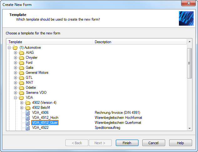 Selecting a template from file explorer